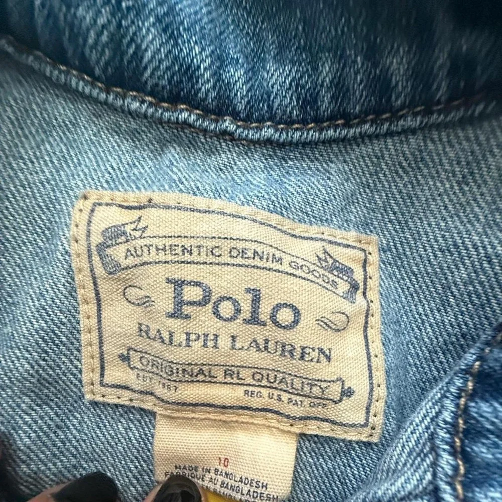 Polo Ralph Lauren Girls Denim Jacket Size 10 Raw Hem Logo Back Jean Jacket